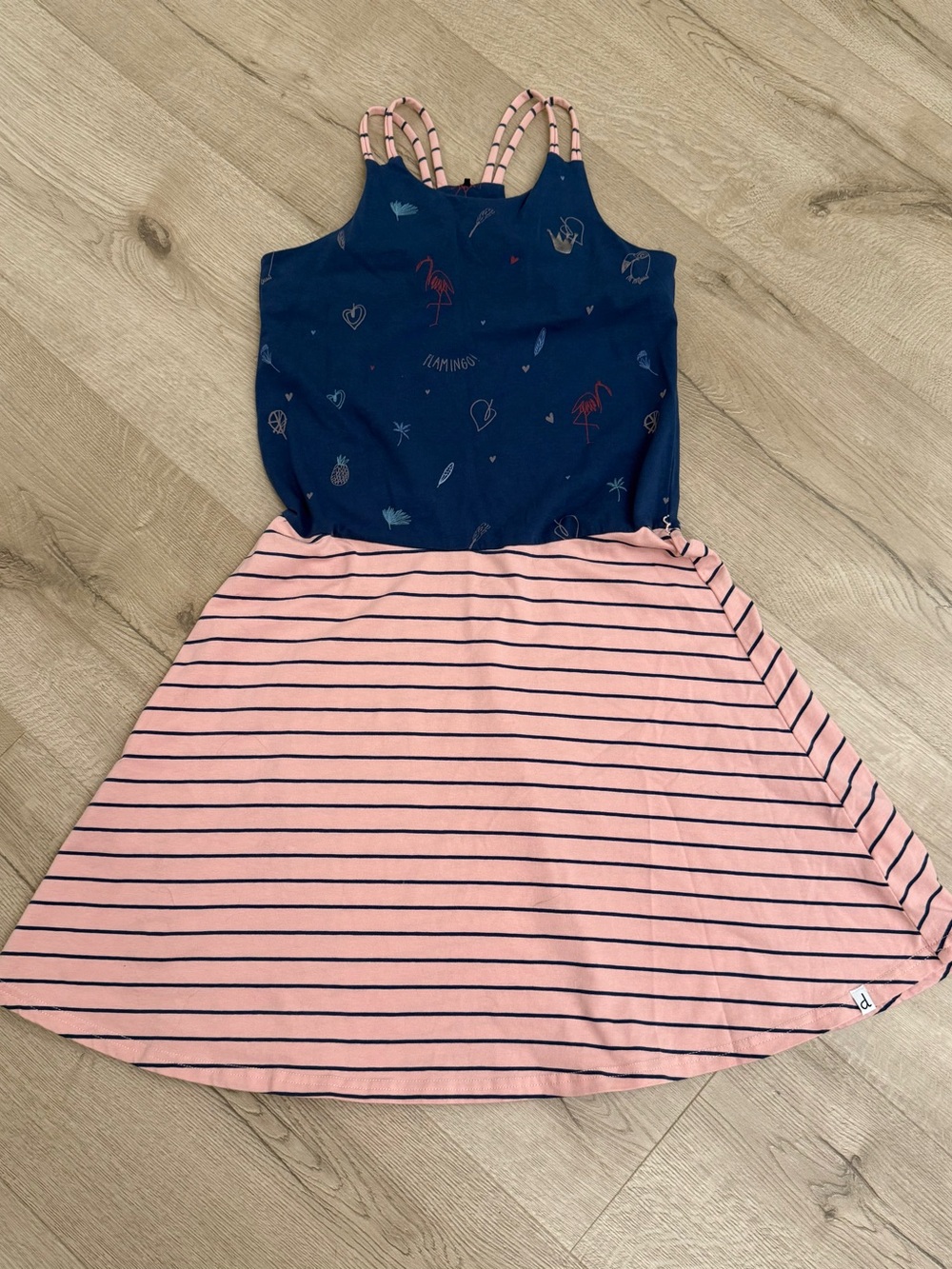 deux par deux Navy & Pink Striped Sleeveless Kids Dress